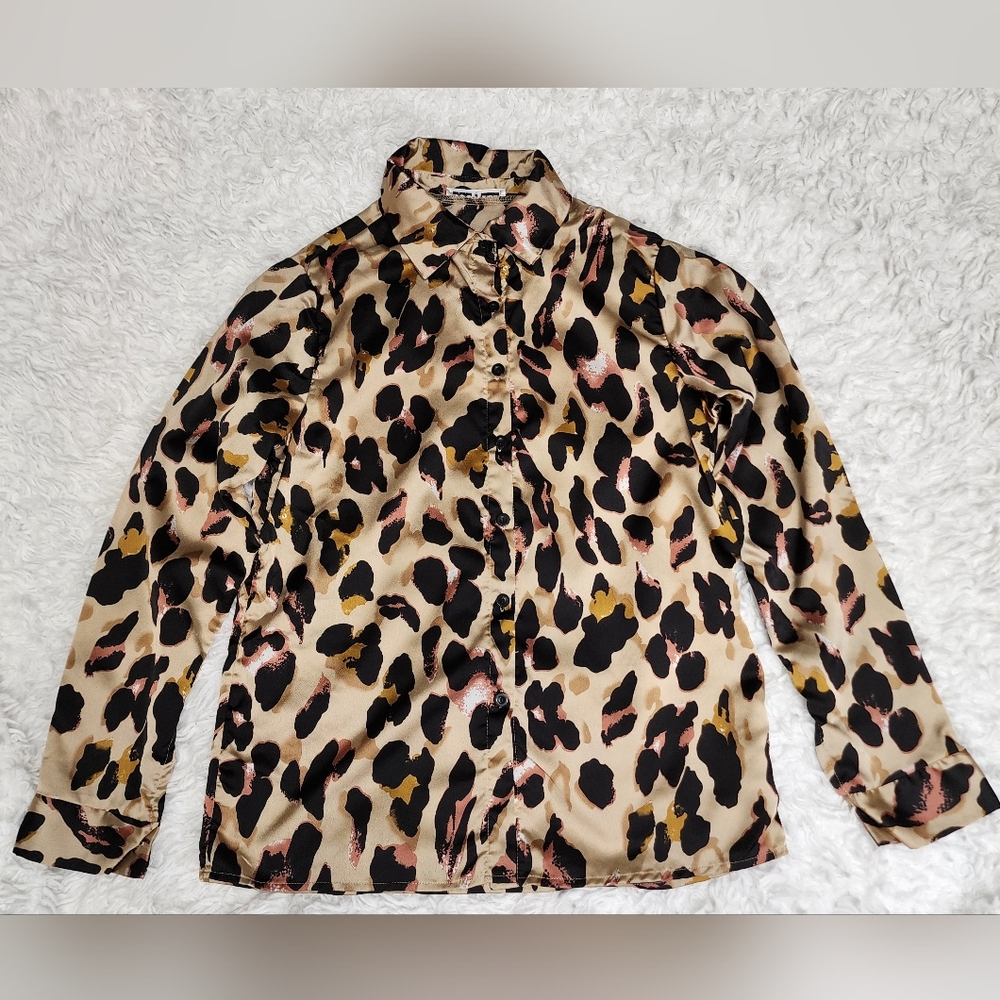Leopard Print Button-Down Blouse